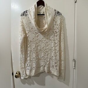 Chic Cream Lace Cowl Neck Sweater